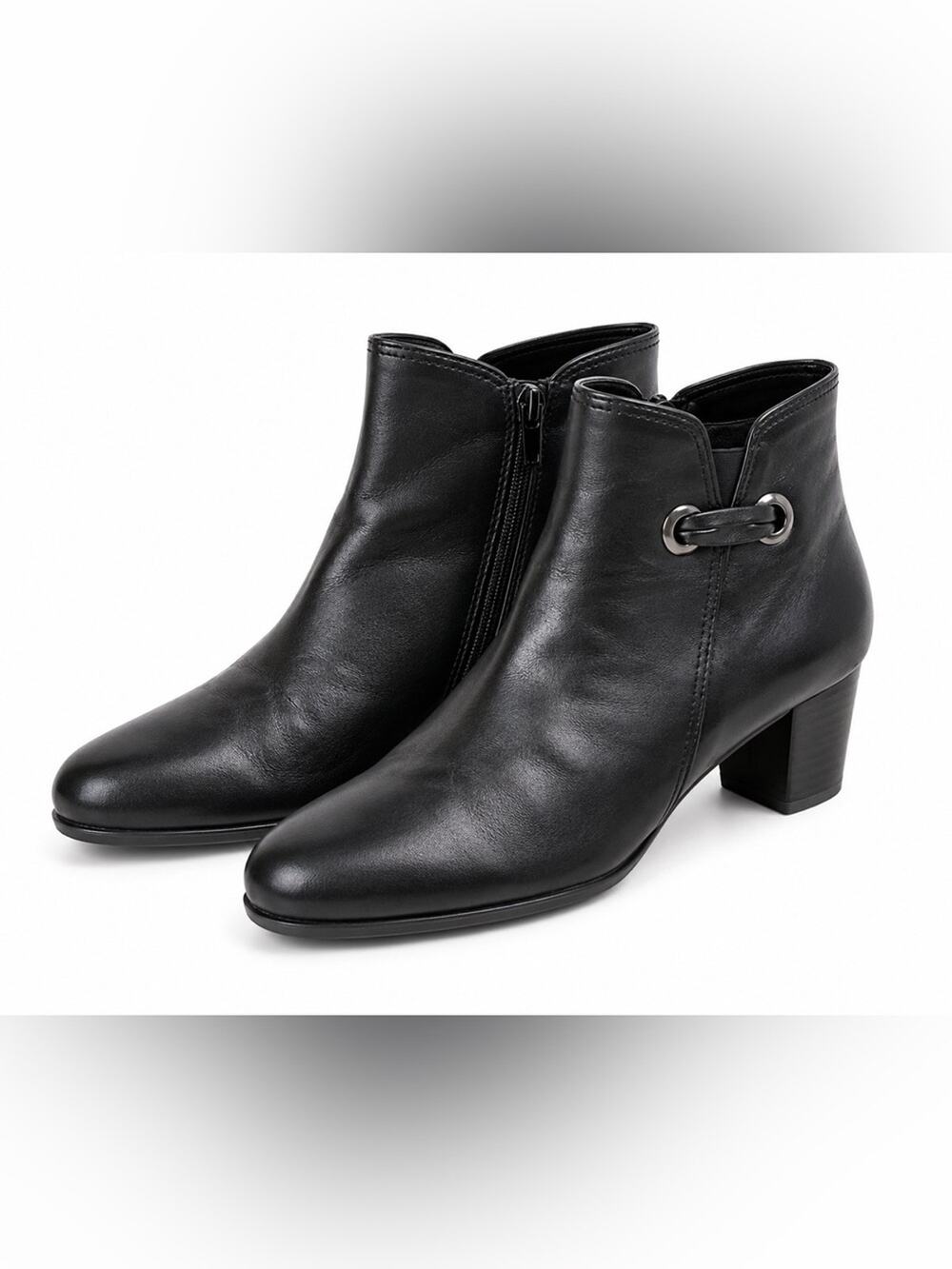 Gabor Black Leather Ankle Boots Womens US 7 EU 37 Side Zip Air Cube Comfort Boot